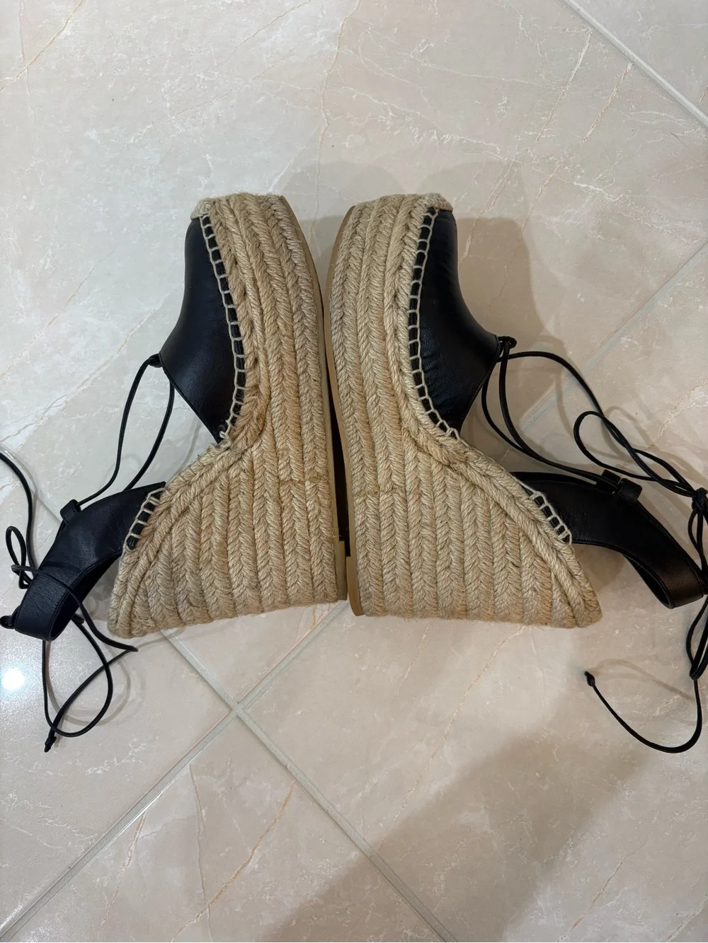 Saint Laurent (YSL) Black Leather Closed Toe Espadrille Wedge Sandals (Size 38)